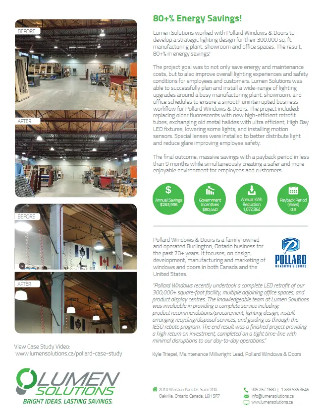 Pollard Windows and Doors LED lighting upgrade case study PDF cover