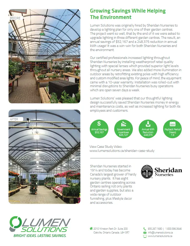 Sheridan Nurseries LED lighting case study PDF cover